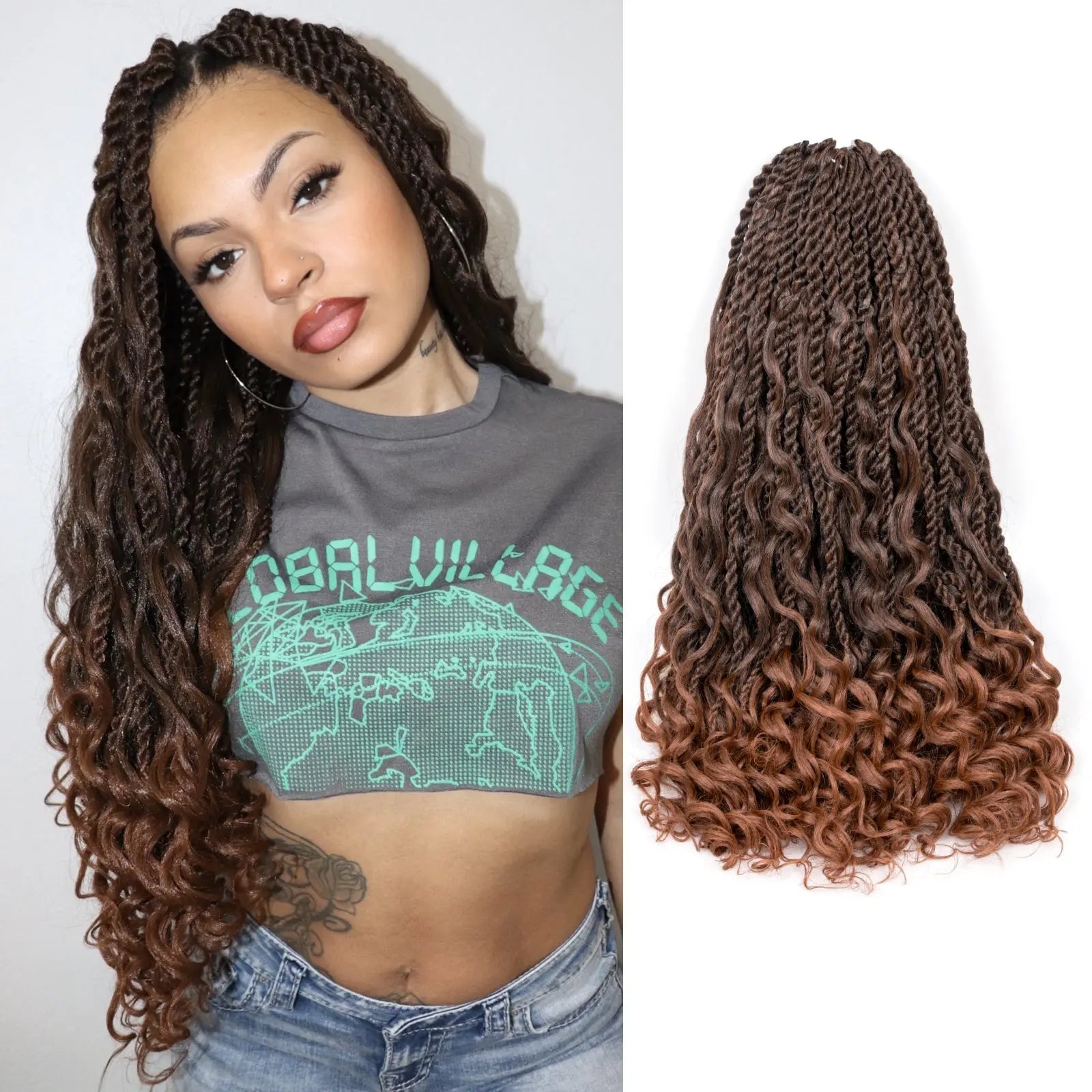 Toyotress Unique Boho Island Twist with Curls Crochet Hair 1 Pack | Crochet Senegalese Twist Pre Looped Senegalese Twist Braiding Hair Wth Curly Ends Crochet for women Toyotress